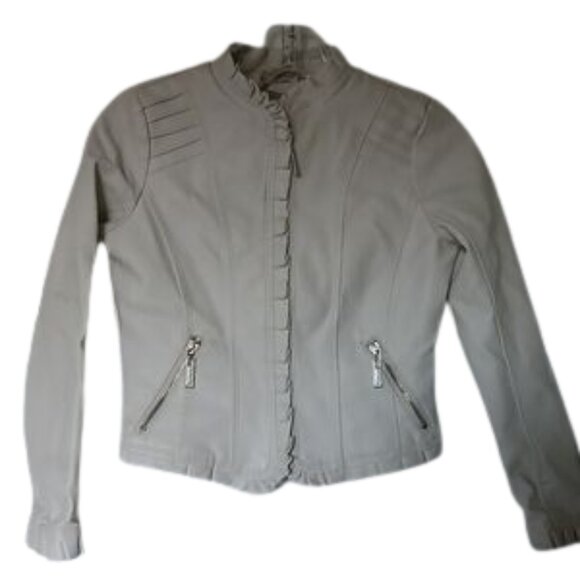 Girls Size Med Cream Faux Leather Moto Jacket Size Med - Picture 2 of 6